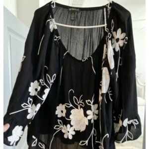 INC Women's Floral Sheer Top - Black - 2x - NWOT
